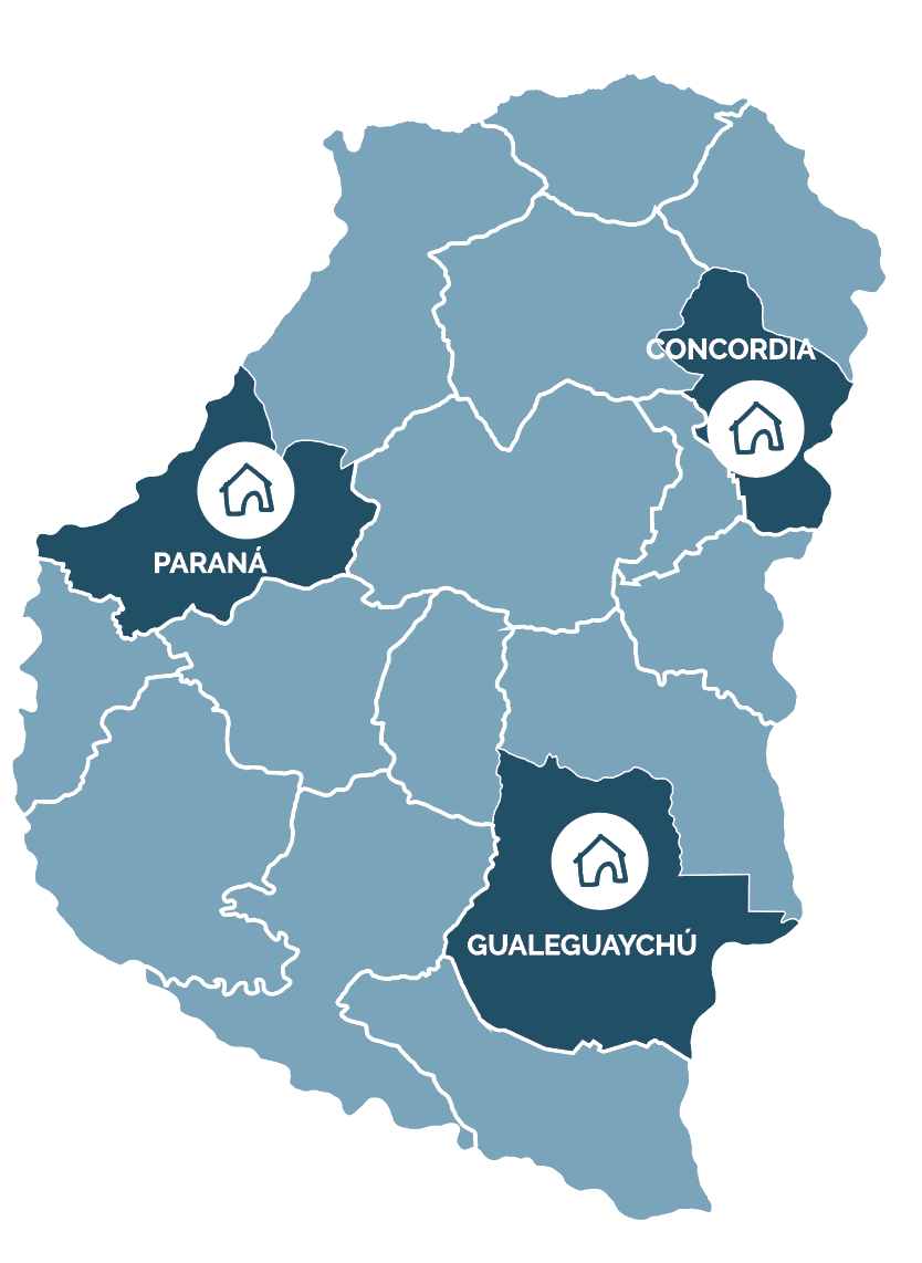 Mapa de Entre Ríos: presencia en Paraná, Concordia y Gualeguaychú